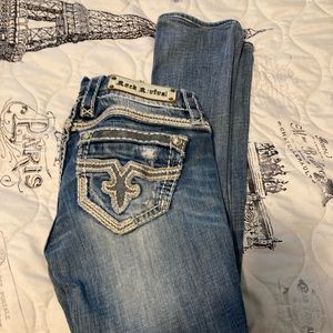 ROCK REVIVAL Distressed Natalie Bootcut. Size 26